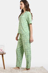 Zivame Floral Vines Woven Pyjama Set - Arcadian Green — thumbnail 3